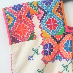 Embroidered Bright Colorful Mexican Shirt Ladies Size Small
